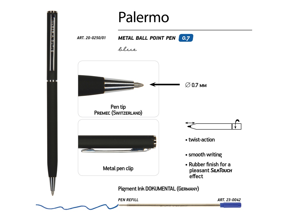 Ручка металлическая шариковая «Palermo», софт-тач — изображение 3