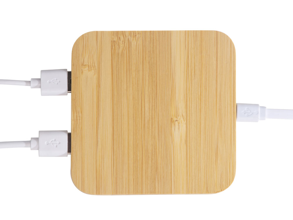 USB-хаб с беспроводной зарядкой из бамбука «Plato», 5 Вт — изображение 9